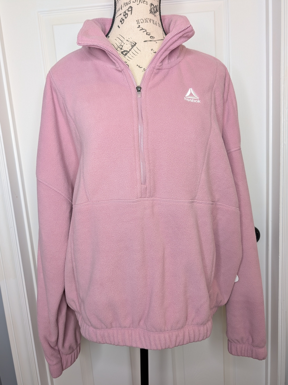NWT Reebok Half-Zip Fleece Pullover Sweater Oversized Pink Size L